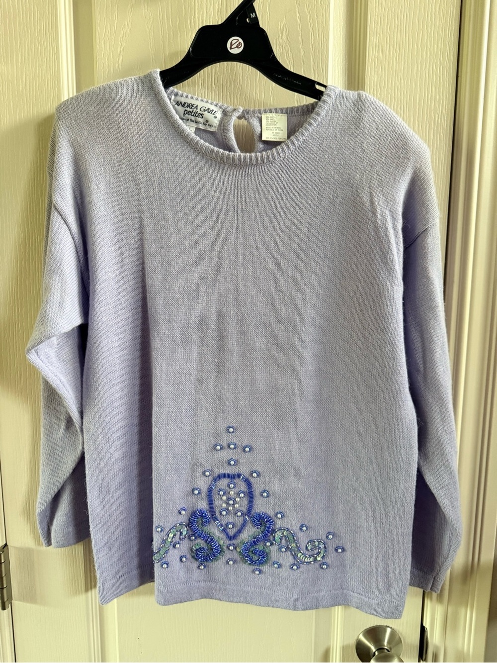 Andrea Gayle Petite Lavender Embellished Sweater. Size large